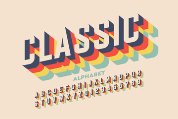 Classic. Retro style font design, alphabet letters and numbers vector illustration