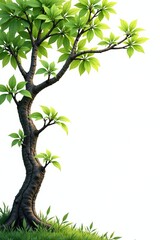 Fototapeta premium Twisted branches with foliage on a white background, isolated, nature, green