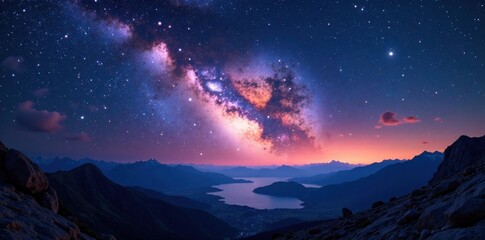 Sweeping Panorama of the Milky Way Galaxy at Night, night sky, milky way galaxy, nebulae