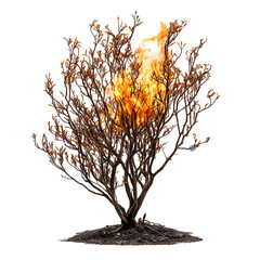 A Burning Bush Lit in the Dark Isolated on Transparent Background