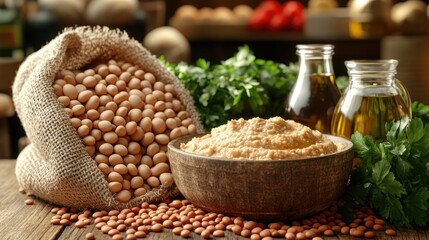 Obraz premium Hummus and beans on rustic wooden table