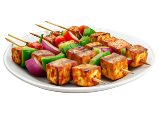 Paneer tikka indian street food isolated on a white background