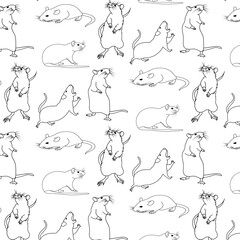 rat doodle line art hand drawn seamless pattern