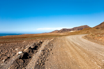 Dirty road, Island Fuerteventura, Canary Islands, Spain, Europe.