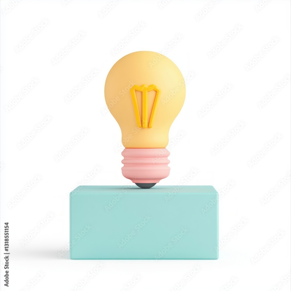 Poster pastel colored 3d clay light bulb icon with base design