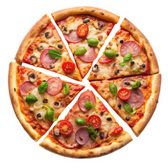 Freshly Baked Pizza with Cut Slice Isolated on White Background
