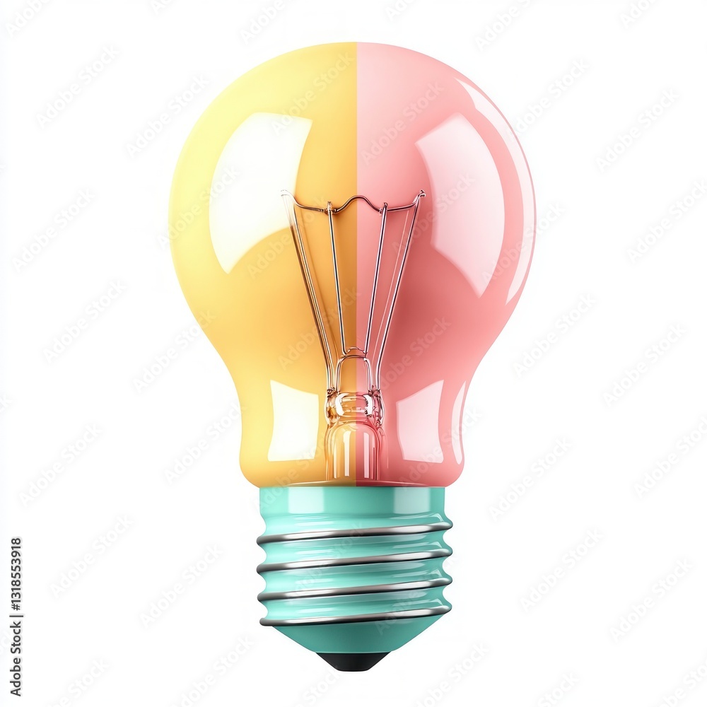 Poster pastel colored 3d clay style light bulb icon with unique design
