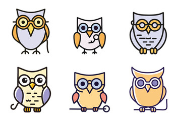 Obraz premium Cute Owls with Glasses - Educational Cartoon Illustration
