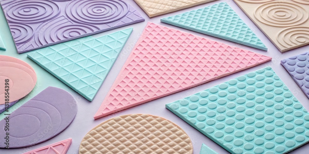 Poster pastel-colored textured geometric shapes on a light background