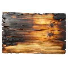 Burnt Wooden Plank Isolated on White Background
