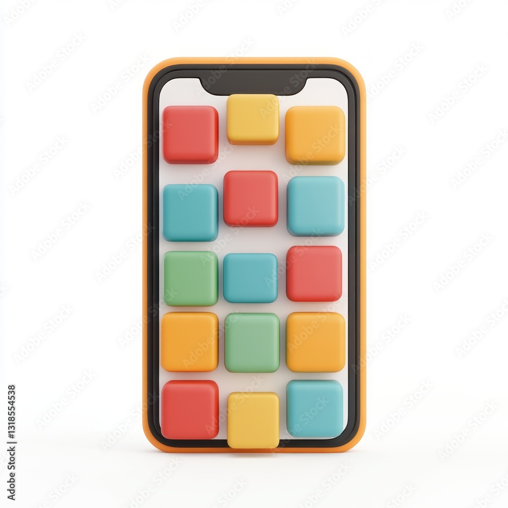 Poster 3D Clay Smartphone Style with Colorful App Icons and Designs