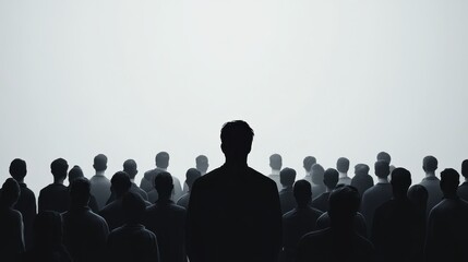 Obraz premium Colorful silhouette pf person standing in monochrome crowd of different people,surreal unique and different concept,loneliness in society,shadow,freedom,Love,be yourself,Stand out from the crowd.