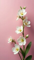 Fototapeta premium Petal-covered stems with delicate white flowers, plant life, wildflowers, greenery