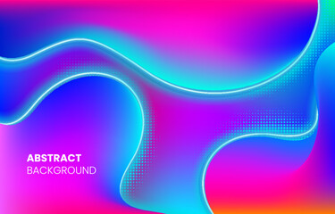 Abstract vector 3D flow glowing background with halftone elements. Stock vector illustration.