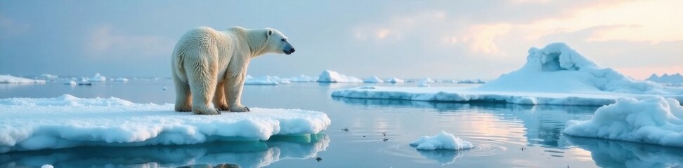 Fototapeta premium Polar bear standing on ice floe near Arctic sea, ice, animal, wildlife
