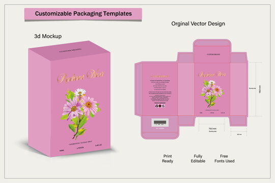 Box packaging die-cut template design. 3d mock-up of colorful and creative box design frames, for packaging, and design of Fragrance Box products Isolated on the background. vector illustration