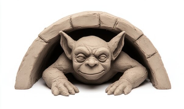 Fantasy 3D Clay Troll Under Bridge Sculpture in Realistic Style