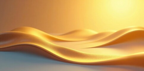 Glossy golden abstract waves reflect the light on a soothing gradient background, luminous, glossy, light