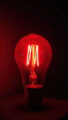 Glow of the red light bulb in a dark environment, illumination, radiance, warmglow