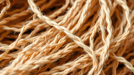 Fototapeta premium Close-up of tangled jute rope creating intricate texture