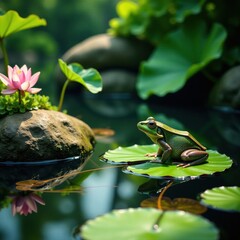 Water features frogs greenery frog pond water lily , scenery, nature, outdoor