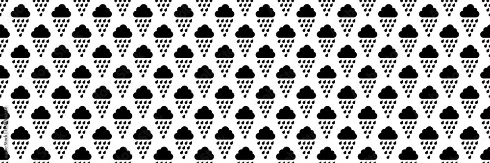 Poster horizontal seamless of black dark cloud and pouring rain for pattern and background.