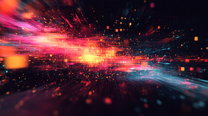 Abstract Digital Background with Diagonal Lines and Glowing Rectangles. A vibrant abstract background featuring a network of glowing lines and dots in shades of red