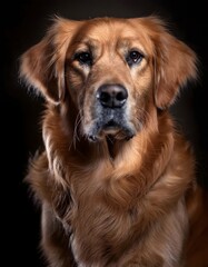 Obraz premium Golden Retriever Dog with Warm Expression on Dark Background, High-Resolution Animal Photography