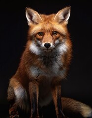 Fox with Vibrant Red Fur and Piercing Eyes in Studio Level Lighting Portrait