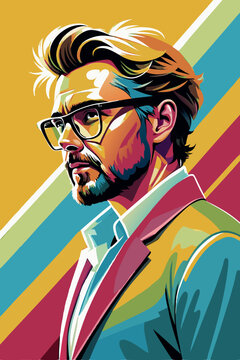 impiegato con gli occhiali, uomo, donna sfondo colorato 04