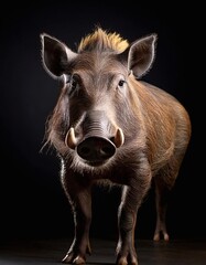 Warthog Wildlife Photography with Distinctive Warts in Studio Level Lighting Portrait