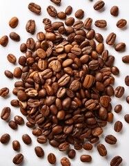 Obraz premium 白または透明な背景に配置されたコーヒー豆の山