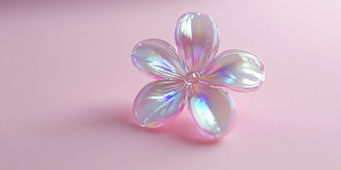 Fototapeta premium Close-up of a gorgeous iridescent glass flower on a pink background.