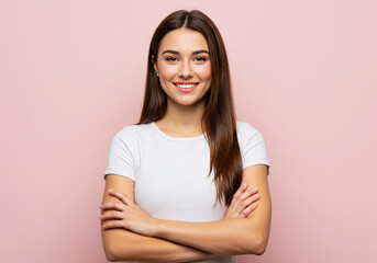 Obraz premium Happy Self-Assured Woman, standing with crossed arms and smiling.