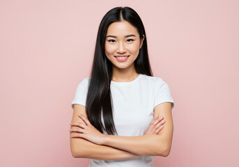 Obraz premium Happy Self-Assured Woman, standing with crossed arms and smiling.