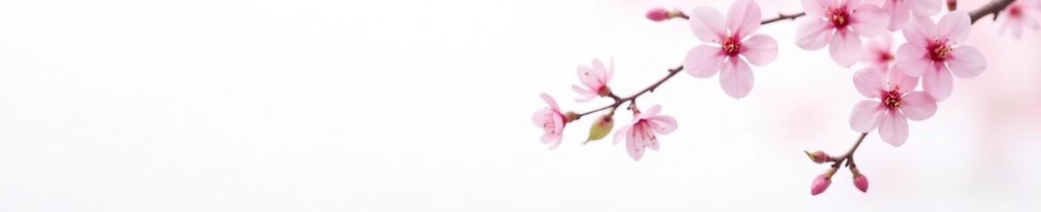 Fototapeta premium Single cherry blossom branch on white background, delicate and pink, nature, cherry blossom