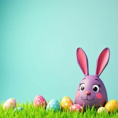 Obraz premium Whimsical Bunny Ears and Easter Eggs, sunny atmosphere, meadow flowers