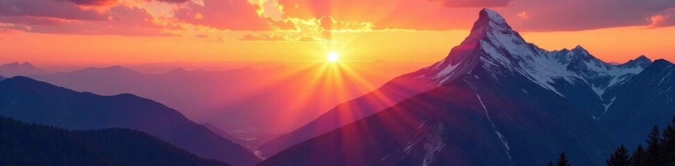Fototapeta premium Soaring mountain range at sunset, peaceful, nature, landscape