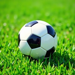 Fototapeta premium Soccer ball flat vector icon on green grass field, arena, team, soccer