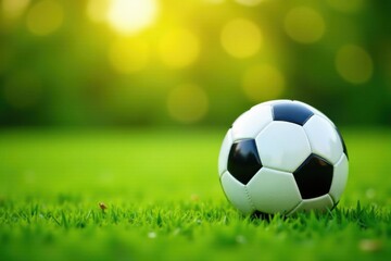 Naklejka premium Soccer ball with grass field in focus flat vector icon, stadium, football, grid