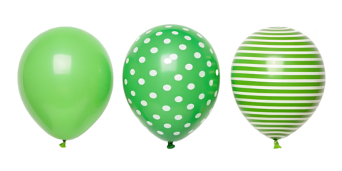 Three Different Style Green Balloon on White, Festive Green Balloons, Party Decoration Ideas, Cut Out