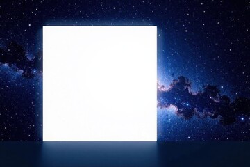 Obraz premium White square against dark starry sky with glowing satellites, futuristic design, cosmic background, galaxy technology