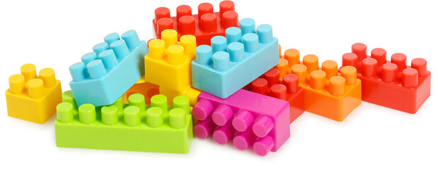 variety of colourful plastic toy blocks isolated