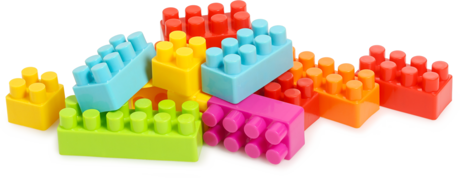 variety of colourful plastic toy blocks isolated