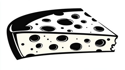 Classic black and white cheese wedge logo with artistic curves and a minimalist touch, perfect for advertising, menus, and cheese-related businesses.