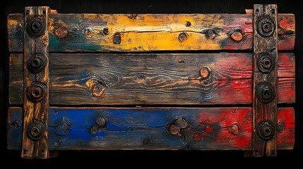 Painted wood panel, rustic, dark background