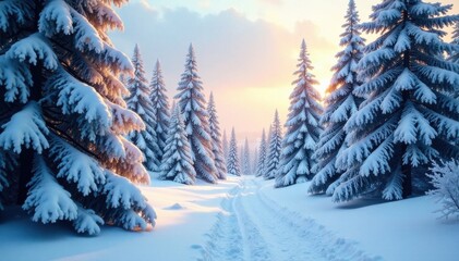 Naklejka premium Winter wonderland with snow-covered trees and frozen forest, bare, nature