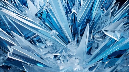 Explosive cluster of jagged blue prisms, sparkling under bright light. Ideal for bold product packaging, abstract art pieces, and dramatic fantasy designs.