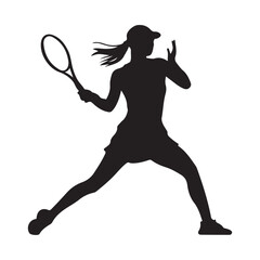 Female Tennis Player Silhouette – Racket Swing Action Vector