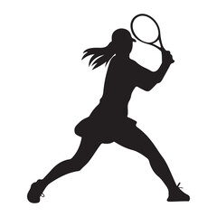 Female Tennis Player Silhouette – Racket Swing Action Vector